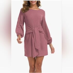 Elegant Mauve Long Sleeve Dress